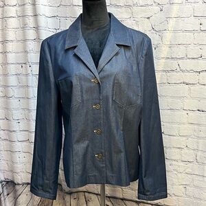 Dialogue Navy Lightweight Denim Women’s Jacket with Stitch Details size 16 EUC
